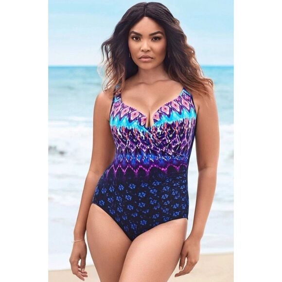 Miraclesuit NWT size 12 one-piece swimsuit Bella Alba Tummy Control Midnight - Picture 8 of 14